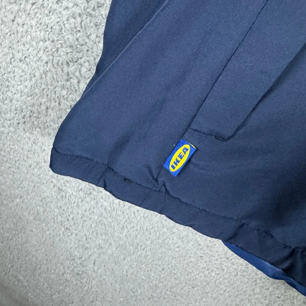 IKEA Employee Uniform Vest Navy Blue Hej Graphic Full Zip Shaped Mens XL 84489